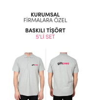 Kurumsal Firmalara Özel Baskılı Tişört - Özelleştirilebilir 5'li Tişört Seti - Polo Yaka (Gri)