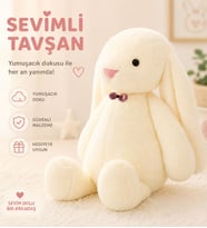 Uyku Arkadaşım PAPYONLU Uzun Kulak Bunny Peluş Tavşan 65 cm (Beyaz)