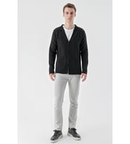 Slimfit Mono Yaka Torba Cepli Kendinden Çizgili Erkek Triko Hırka (Siyah)