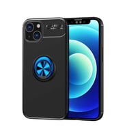 Apple iPhone 14 Kılıf Zore Ravel Yüzüklü Silikon Kılıf (Siyah-Mavi)