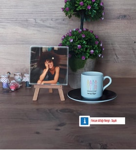 Modelist Fotoğraflı Dekoratif Taş, Ahşap Altlıklı Türk Kahvesi Fincanı Hediye (Model 7)