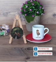 Baykuş Türk Kahvesi Fincanı Ahşap Altlıklı ve Fotoğraflı Ahşap Anahtarlık Hediye (Model 3)