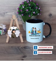 Temizlik Görevlisi Kupa Bardak Beyaz ve Fotoğraflı Ahşap Anahtarlık Hediye (Model 11)