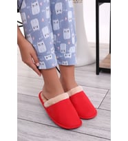 Wordex U050 Unisex Kışlık Ev İçi Terliği Kürklü Yünlü Kışlık Terlik (Kırmızı)