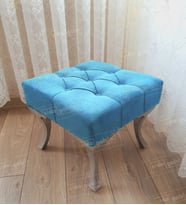 Kapitoneli Makyaj Pufu Ayak Ucu Puf Gümüş Ayak (45*45) (Turkuaz)