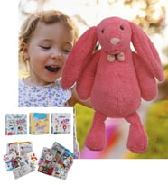 Uyku Arkadaşım PAPYONLU Uzun Kulak 65 cm Peluş Tavşan ve Eğitici Eğlenceli Etkinlik SETİ (Fuşya)