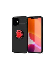 Uyumlu Model Apple iPhone 12 Mini Kılıf Yüzüklü Magnetli Ravel Case (Siyah-Kırmızı)