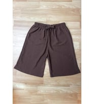Betimoda Kadın Beli Lastikli Bol Paça Oversize Bürümcük Kumaş Şort (KAHVE)