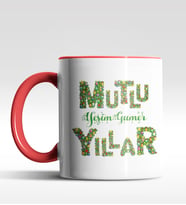 Kişiye Özel Mutlu Yıllar Text Tasarımlı Siyah Kupa (Kırmızı)