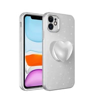 Uyumlu Model Apple iPhone 11 Kılıf Simli Pop Soketli Kalp Kapak (Beyaz)