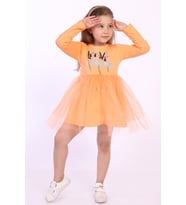 Toontoy Kız Çocuk Love Kalp Baskılı Elbise (Somon)