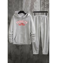 Unisex Brooklyn  Baskılı Eşofman Takımı (Gri)