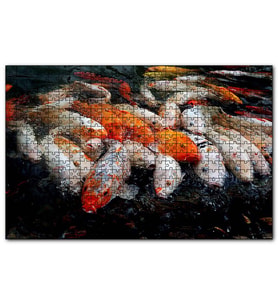 Cakapuzzle Su Üzerine Çıkmış Koi Balıkları Yağlıboya Çizim  Puzzle Yapboz MDF (Ahşap) (1000 Parça)