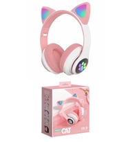 HEDİYE KUTULU STN-28 Bluetooth LED Işıklı Hafıza Kartı Girişli Kulak Üstü Kedi Kulaklık (Pembe)