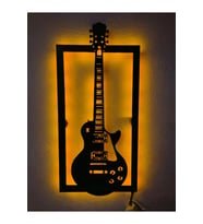 Elektro Gitar Led Işıklı Ahşap Tablo (Sarı)