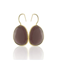 Kadir Jewellery 22 Ayar Altın Kaplama Fosil Taşlı Küpe -El İşçiliği Ve Hipoalerjenik Küpe (Bordo)