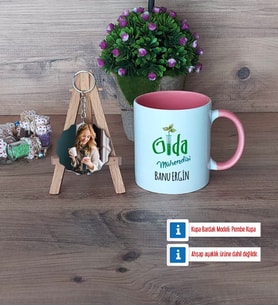 Gıda Mühendisi Kupa Bardak Beyaz ve Fotoğraflı Ahşap Anahtarlık Hediye (Model 6)