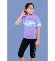 Toontoy Kız Çocuk Garnili Baskılı Taytlı Takım (Lila)