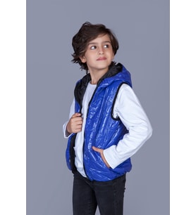 Toontoy Erkek Çocuk Kapşonlu Parlak Yelek (Saks)
