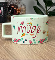 Kişiye Özel İsme Özel Hediye Pastel Fincan Yaz Temalı Desenli -2- (Yeşil)