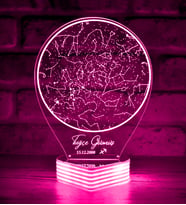 Kişiye Özel Burç Simgeli Gökyüzü Haritası, 3D LED Lamba (Pembe)