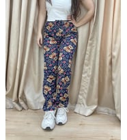 Kadın %100 Pamuk Nefes Alan Kumaş Lastikli Bel Desenli Baskılı Pijama Altı (Lacivert)