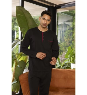 Kly 9250 Erkek Dört Mevsim Midi Yaka Uzun Kollu Pijama Takım (Siyah)