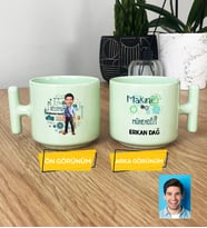 Kişiye Özel Karikatürlü Makine Mühendisi Hediye Pastel T Kupa Erkek Makine Mühendisine Mühendisler Günü Hediyesi (Yeşil)