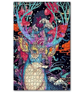 Cakapuzzle Ren Geyiği ve Soyut Desenler İllüstrasyon Puzzle Yapboz MDF (Ahşap) (1000 Parça)