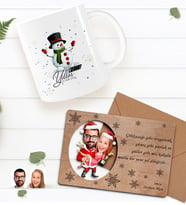 BK Gift Kişiye Özel Mutlu Yıllar Kupa Bardak ve Retro Ahşap Yılbaşı Tebrik Kartı Hediye Seti-2 (Mavi)