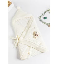 Ayıcık Figürlü Peluş Welsoft Kundak Bebek Battaniye (Krem)