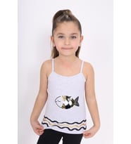Toontoy Kız Çocuk Pul İşlemeli Balık Nakış Askılı Atlet ( Gri-Melanj)