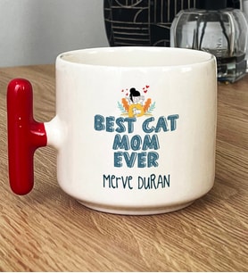 Kişiye Özel Best Cat Mom Ever Hediye T Kupa Bardak En İyi Kedi Annesi (Kırmızı)