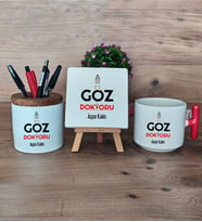 Göz Doktoru Hediye Sepeti Kupa Bardak T Kulplu, Kalemlik ve Dekoratif Taş Tıp Bayramı Hediyesi (Model 1)
