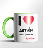 Kişiye Özel Artvin Seninle Daha Güzel Tema Siyah Renk Kupa (Yeşil)