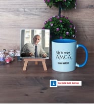 Amcaya Hediye Fotoğraflı Dekoratif Taş, Kupa Bardak Beyaz Hediye (Model 4)
