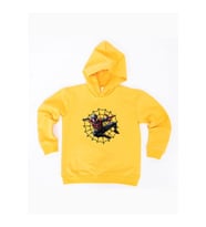 Spiderman baskılı örümcek adam kapüşonlu pamuklu kumaş çocuk sweatshirt (Sarı)