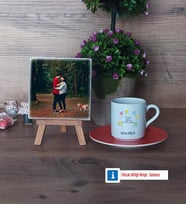 Doğum Günü Hediyesi Fotoğraflı Dekoratif Taş, Ahşap Altlıklı Türk Kahvesi Fincanı Hediye (Model 8)