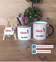 Sekretere Hediye Hediye Sepeti Kalemlik, Kupa Bardak Sihirli, Ahşap Anahtarlık Hediye (Model 1)