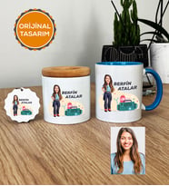Kişiye Özel Karikatürlü Paramedik Hediye Seti Kupa Bardak, Kalemlik, Anahtarlık Kadın Paramediğe Tıp Bayramı Hediyesi (Mavi)