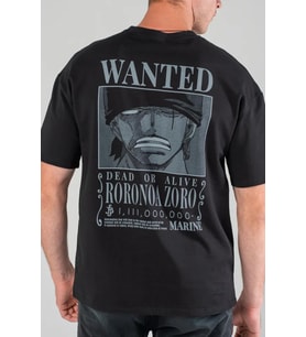 Anime One Piece Zoro Wanted Ön Arka Baskılı T-shirt (Siyah)