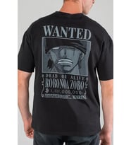 Anime One Piece Zoro Wanted Ön Arka Baskılı T-shirt (Siyah)