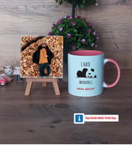 Sevimli Panda Fotoğraflı Dekoratif Taş, Kupa Bardak Beyaz Hediye (Model 6)