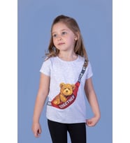 Toontoy Kız Çocuk Çanta Baskılı Tişört ( Gri-Melanj)