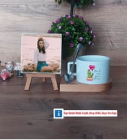 Arkadaşa Hediye Kaktüs Fotoğraflı Dekoratif Taş, Kupa Bardak Beyaz Hediye Doğum Günü Hediyesi (Model 8)