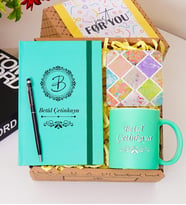 Kişiye Özel Renkli Defter , Kupa Bardak, Tükenmez Kalem & Hediye Seti (Yeşil)