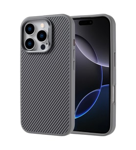iPhone 16 Pro Kılıf Magsafe Şarj Özellikli Karbon Fiber Görünümlü Troy Kılıf (Gümüş)