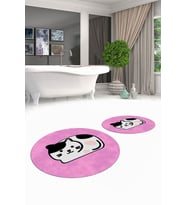 EVDEYA 3D Dijital Yıkanabilir Kedi Desen İkili Banyo Halısı Paspas Yuvarlak Klozet Takımı, YKLOZET-43-BEYAZ, (Pembe)