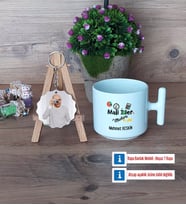 Mali İşler Müdürü Kupa Bardak Beyaz ve Fotoğraflı Ahşap Anahtarlık Hediye (Model 12)