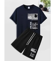 AMOR MAN ÖZEL TASARIM NEW YORK RESİM BASKILI YENİ TREND OVERSİZE ERKEK T-SHIRT ŞORT TAKIMI (Lacivert)